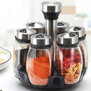 Porta Temperos e Especiarias Giratório Em Inox e Vidro Com 7 Peças Para Cozinha - Entrega Grátis