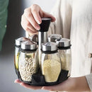 Porta Temperos e Especiarias Giratório Em Inox e Vidro Com 7 Peças Para Cozinha - Entrega Grátis